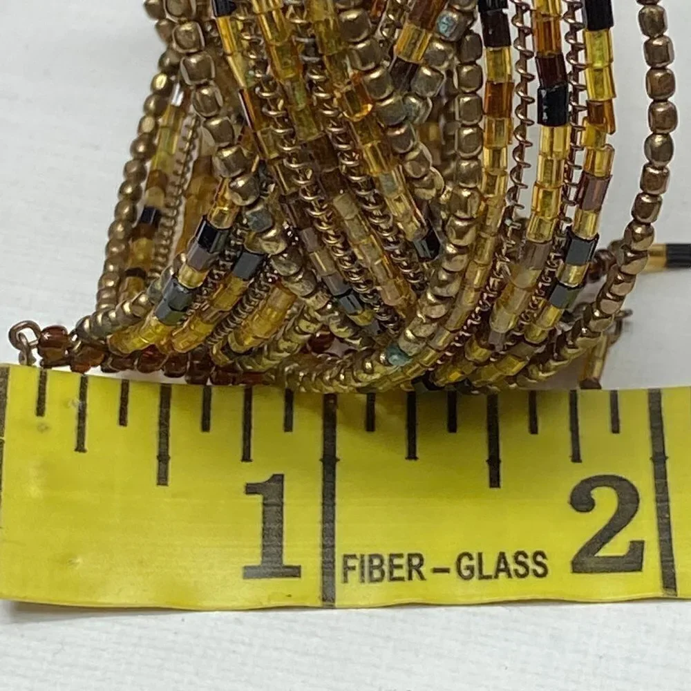 Gold beaded boho style cuff stretch bracelet